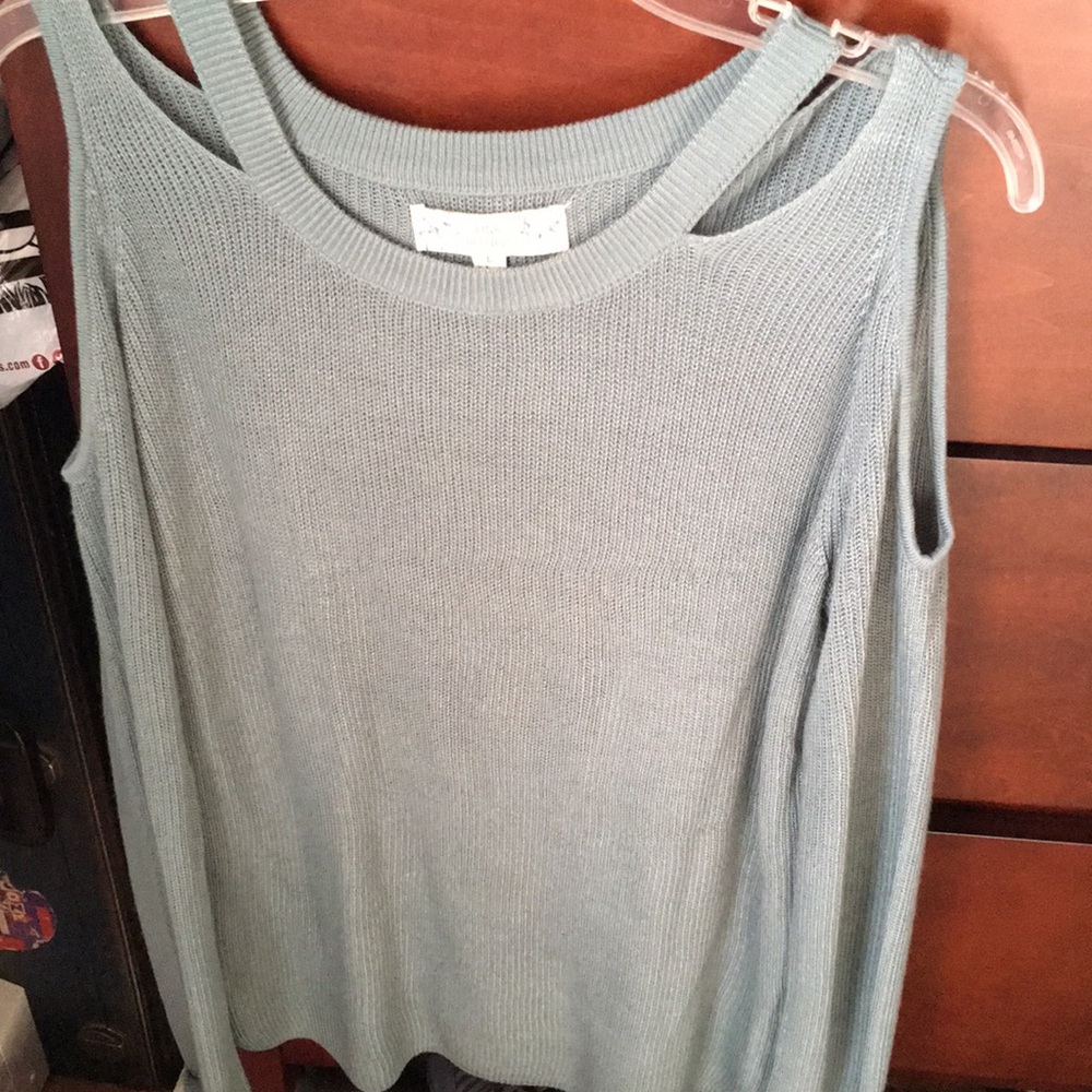 Heathered Turquoise Cold Shoulder Sweater